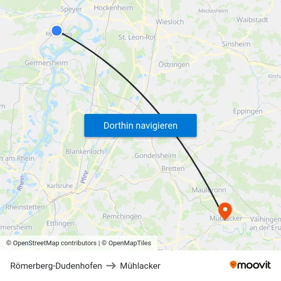 Römerberg-Dudenhofen to Mühlacker map