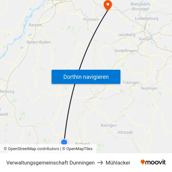 Verwaltungsgemeinschaft Dunningen to Mühlacker map