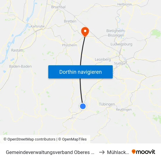 Gemeindeverwaltungsverband Oberes Gäu to Mühlacker map