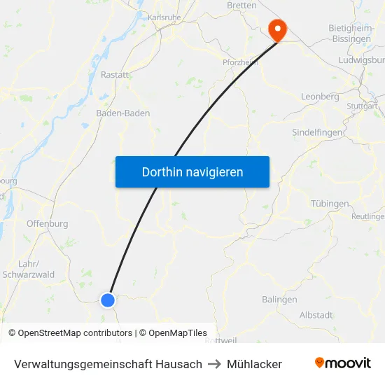 Verwaltungsgemeinschaft Hausach to Mühlacker map