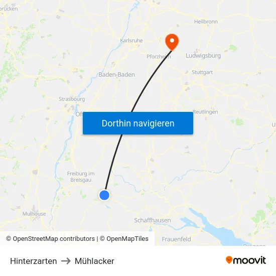 Hinterzarten to Mühlacker map