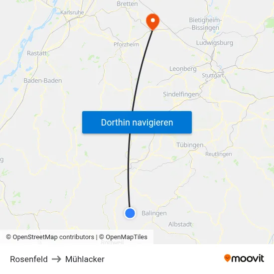 Rosenfeld to Mühlacker map