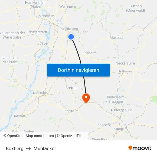Boxberg to Mühlacker map