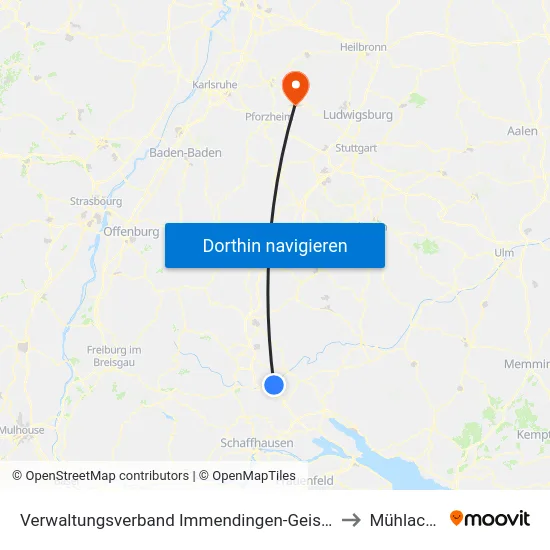 Verwaltungsverband Immendingen-Geisingen to Mühlacker map