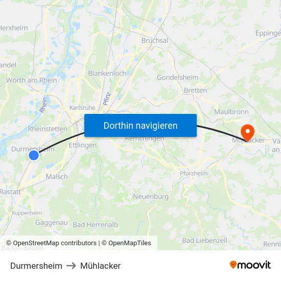 Durmersheim to Mühlacker map