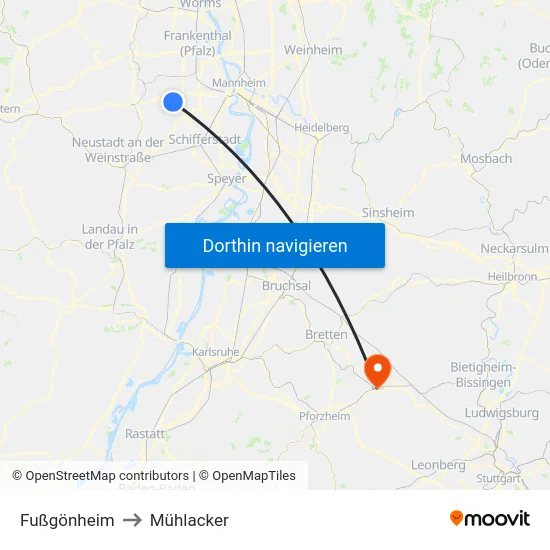 Fußgönheim to Mühlacker map
