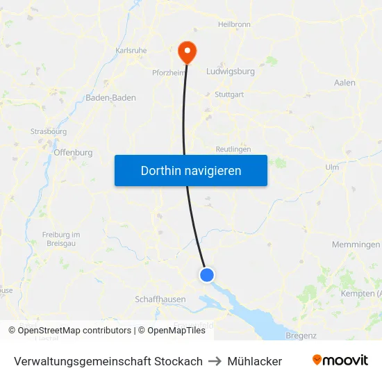Verwaltungsgemeinschaft Stockach to Mühlacker map