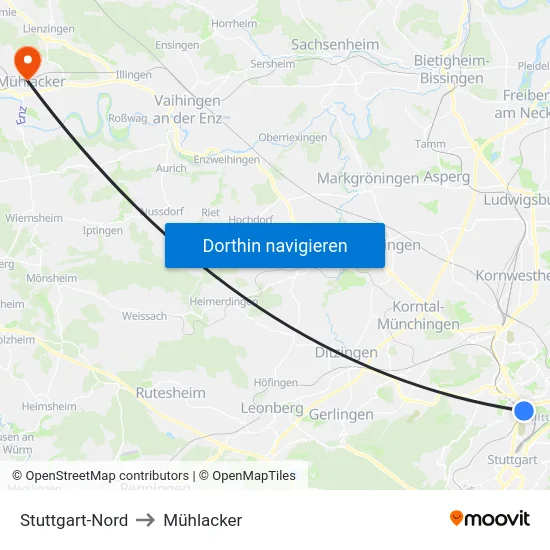 Stuttgart-Nord to Mühlacker map