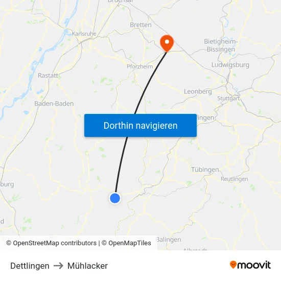 Dettlingen to Mühlacker map