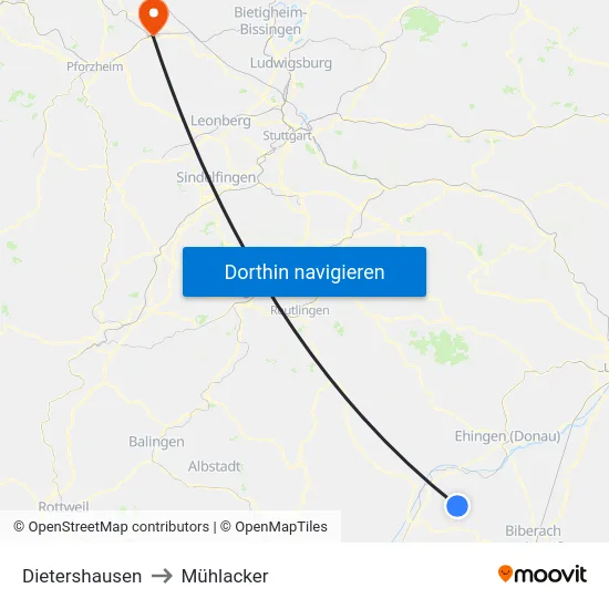 Dietershausen to Mühlacker map