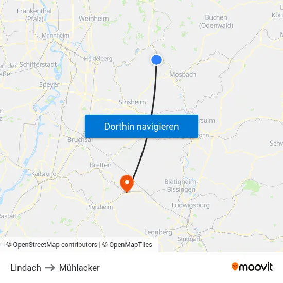 Lindach to Mühlacker map
