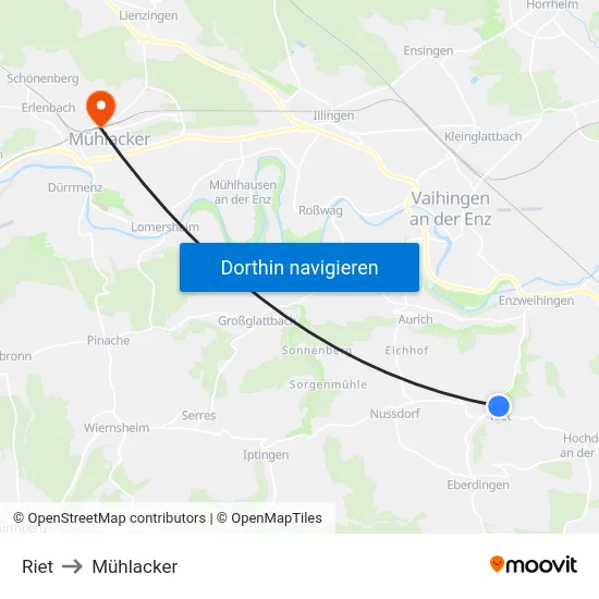 Riet to Mühlacker map