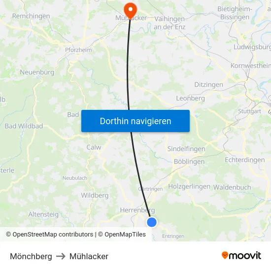 Mönchberg to Mühlacker map