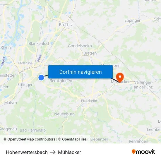 Hohenwettersbach to Mühlacker map