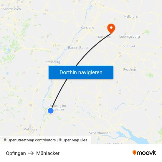 Opfingen to Mühlacker map
