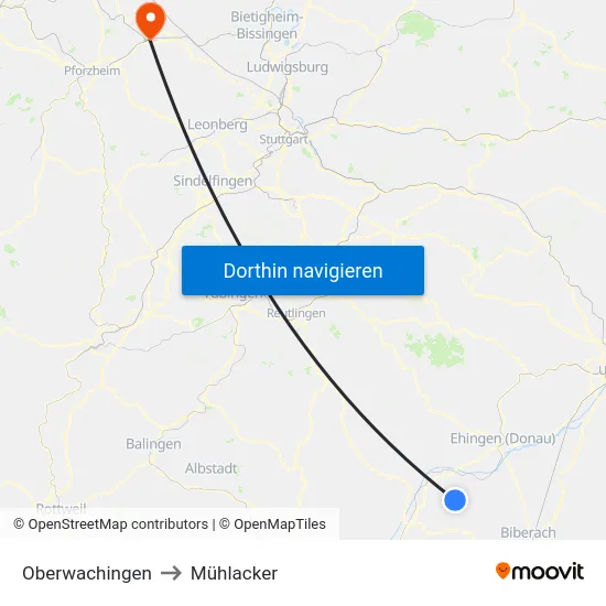 Oberwachingen to Mühlacker map