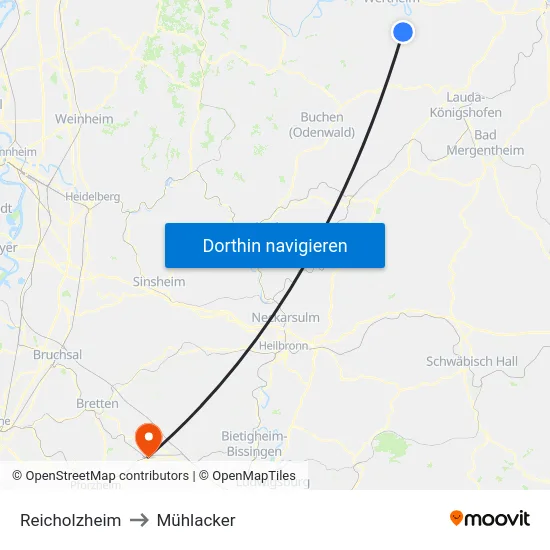 Reicholzheim to Mühlacker map