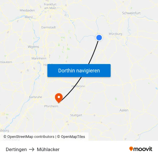 Dertingen to Mühlacker map