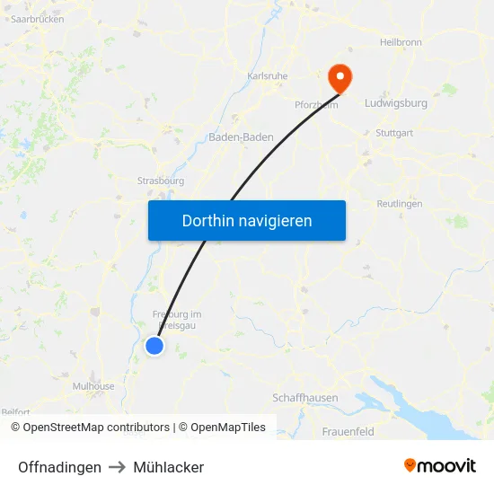 Offnadingen to Mühlacker map