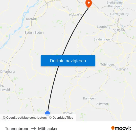 Tennenbronn to Mühlacker map