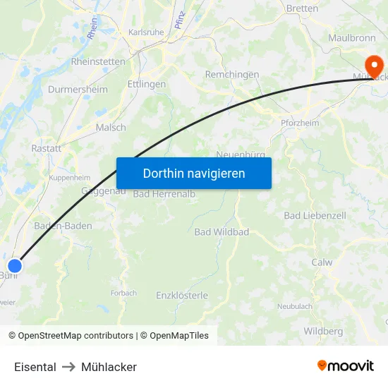 Eisental to Mühlacker map