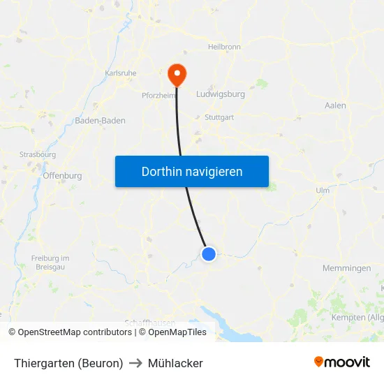 Thiergarten (Beuron) to Mühlacker map