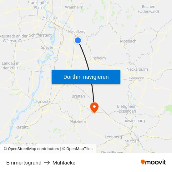 Emmertsgrund to Mühlacker map