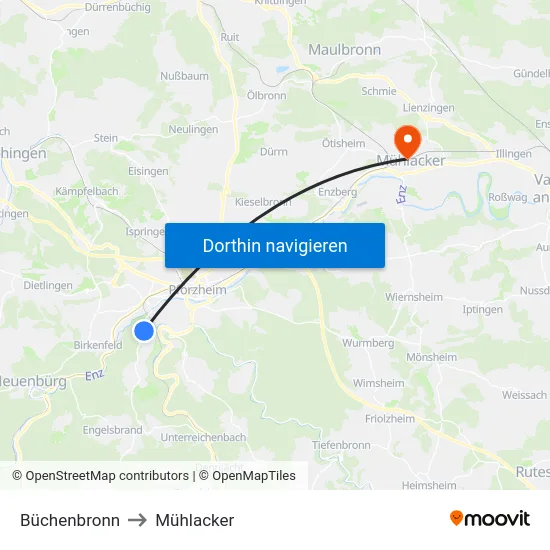 Büchenbronn to Mühlacker map
