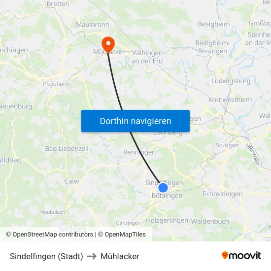 Sindelfingen (Stadt) to Mühlacker map