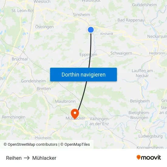 Reihen to Mühlacker map