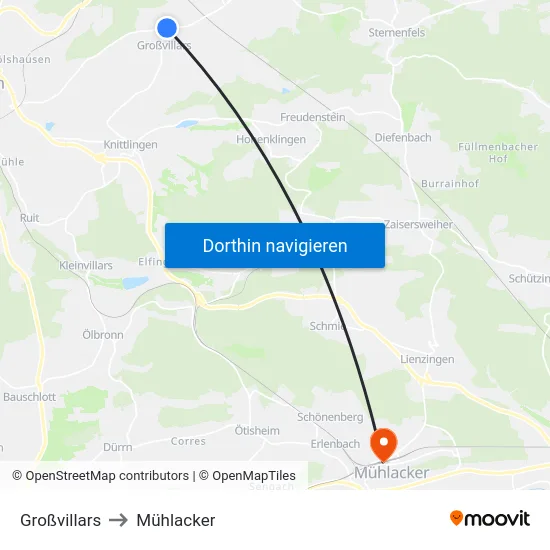 Großvillars to Mühlacker map