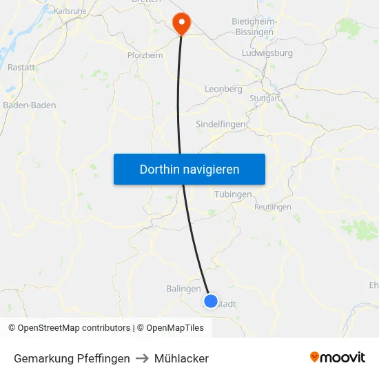 Gemarkung Pfeffingen to Mühlacker map