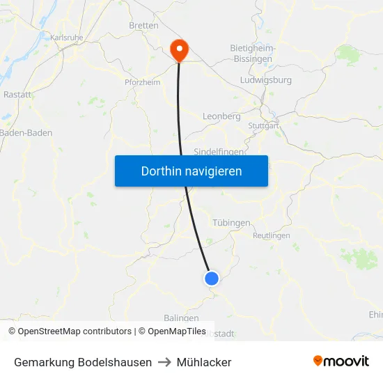 Gemarkung Bodelshausen to Mühlacker map