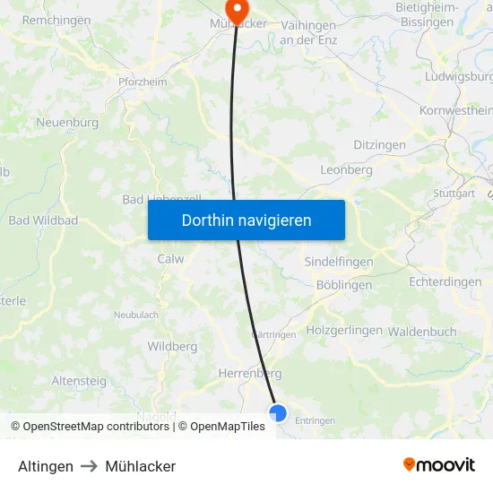 Altingen to Mühlacker map