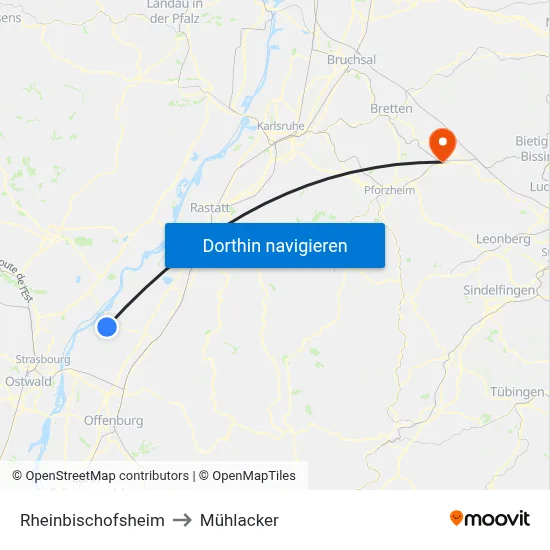 Rheinbischofsheim to Mühlacker map