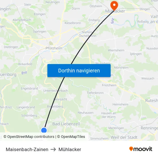 Maisenbach-Zainen to Mühlacker map
