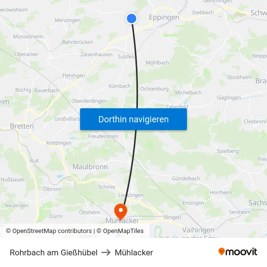 Rohrbach am Gießhübel to Mühlacker map