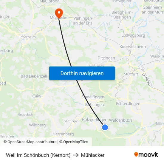 Weil Im Schönbuch (Kernort) to Mühlacker map