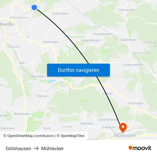 Gölshausen to Mühlacker map