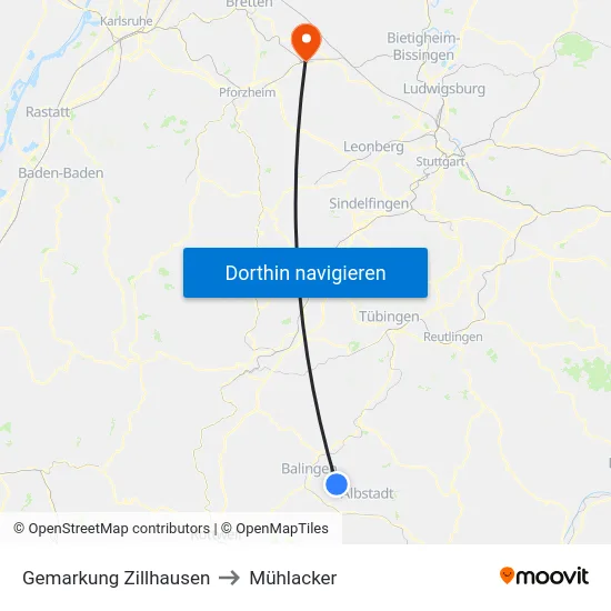 Gemarkung Zillhausen to Mühlacker map