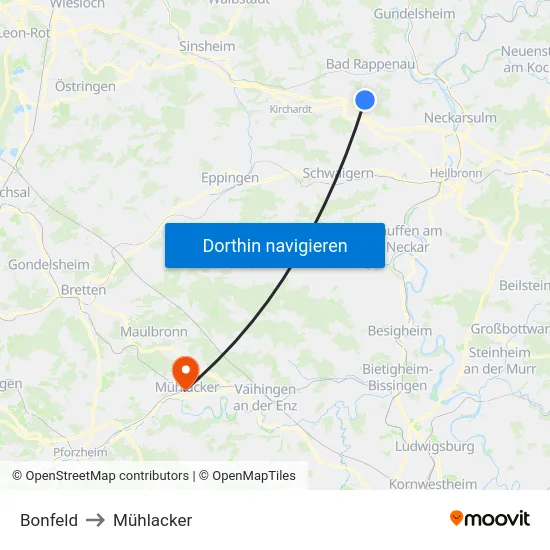 Bonfeld to Mühlacker map