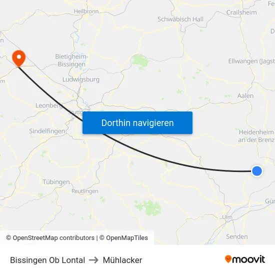 Bissingen Ob Lontal to Mühlacker map