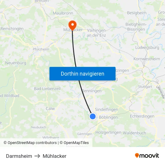 Darmsheim to Mühlacker map