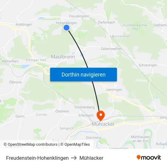 Freudenstein-Hohenklingen to Mühlacker map