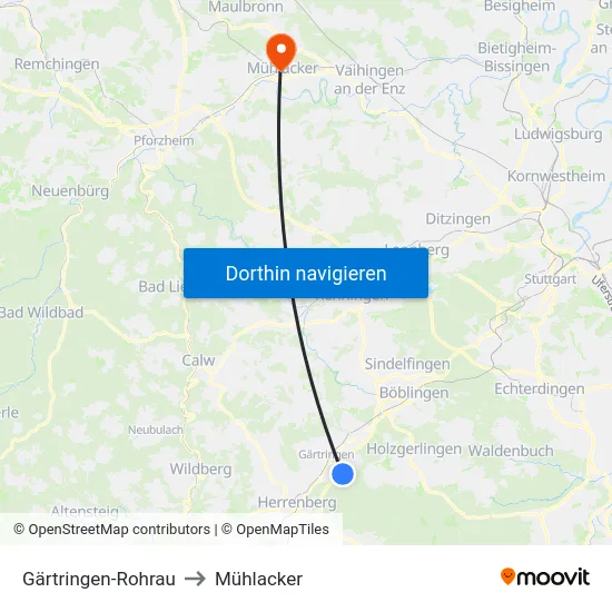 Gärtringen-Rohrau to Mühlacker map