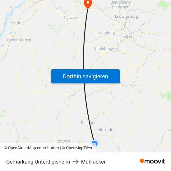 Gemarkung Unterdigisheim to Mühlacker map