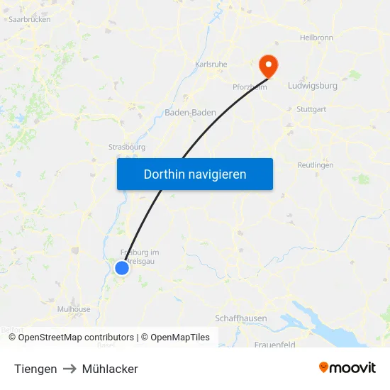 Tiengen to Mühlacker map