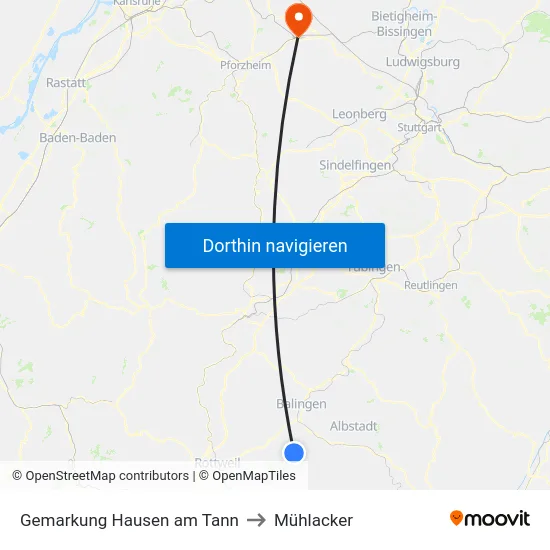 Gemarkung Hausen am Tann to Mühlacker map