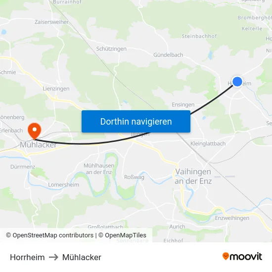 Horrheim to Mühlacker map