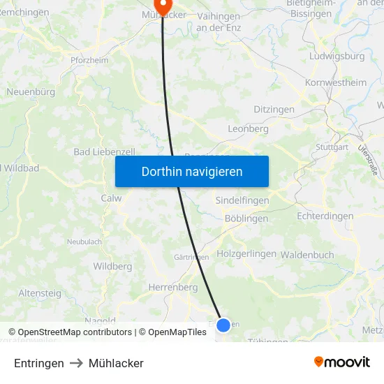 Entringen to Mühlacker map